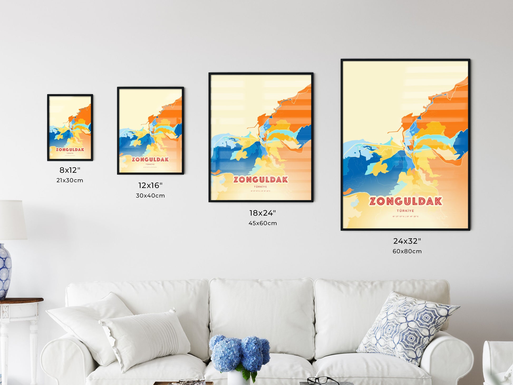 Colorful ZONGULDAK TURKEY Fine Art Map Blue Orange