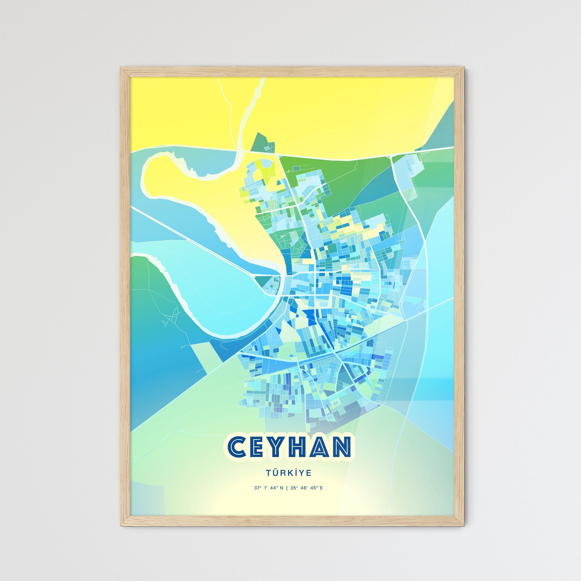 Colorful CEYHAN TURKEY Fine Art Map Cool Blue