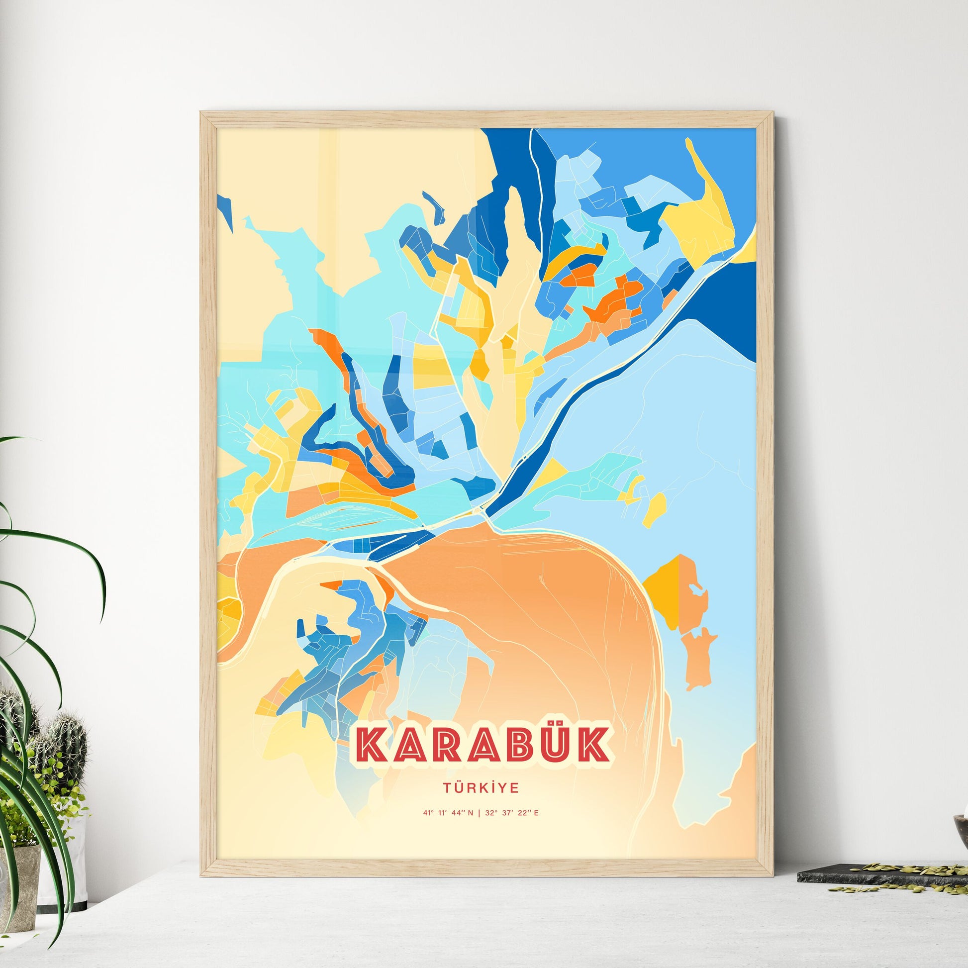 Colorful KARABÜK TURKEY Fine Art Map Blue Orange