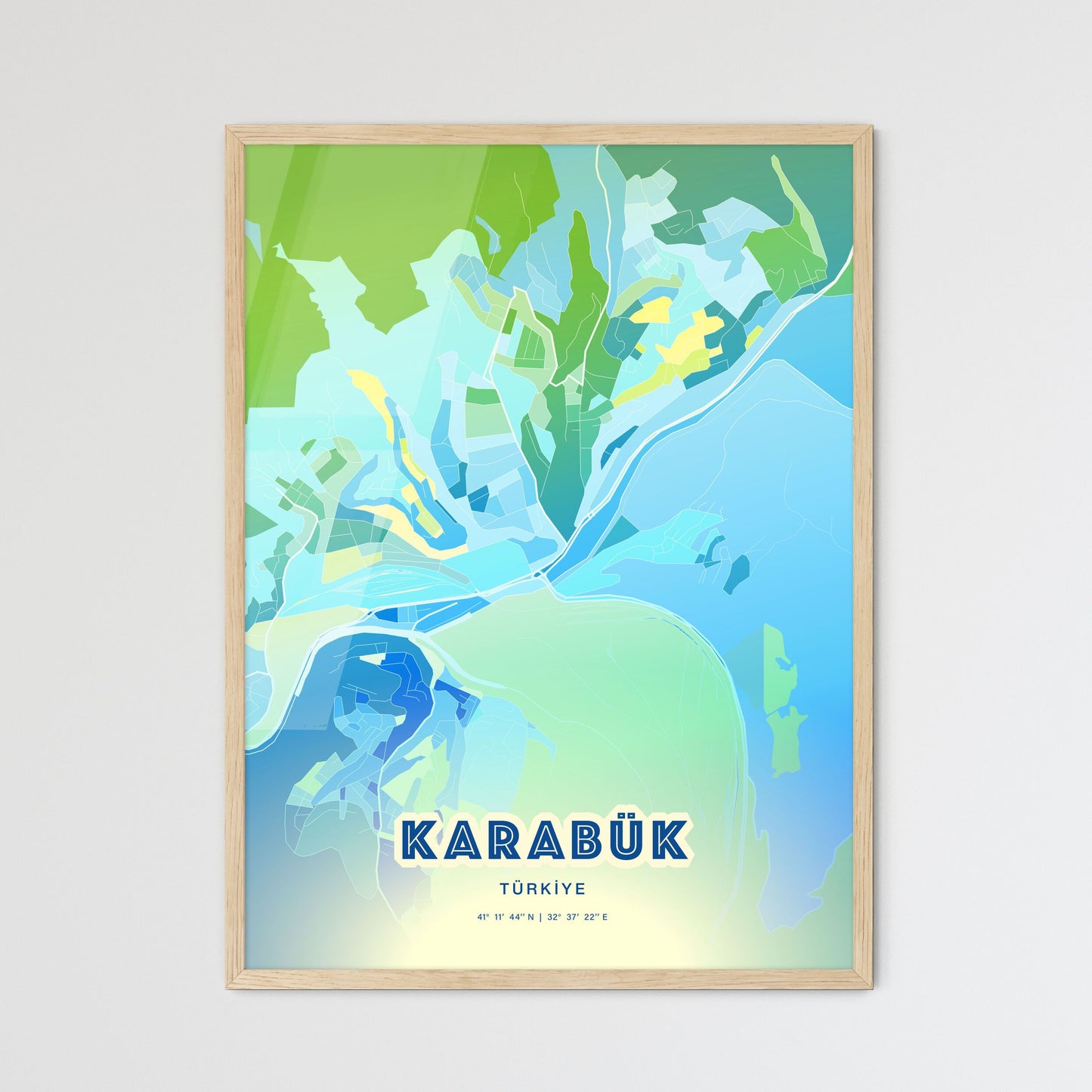 Colorful KARABÜK TURKEY Fine Art Map Cool Blue