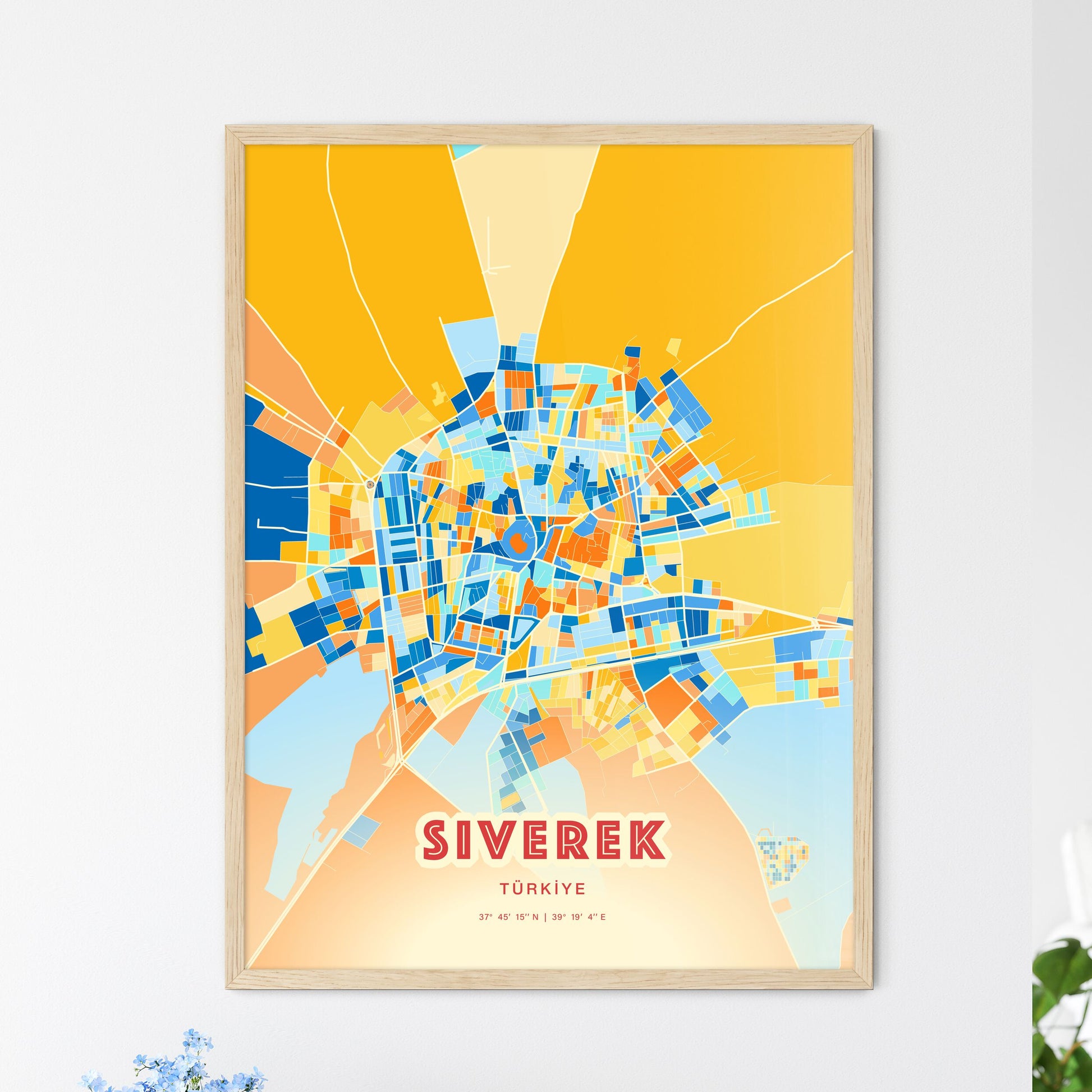 Colorful SIVEREK TURKEY Fine Art Map Blue Orange