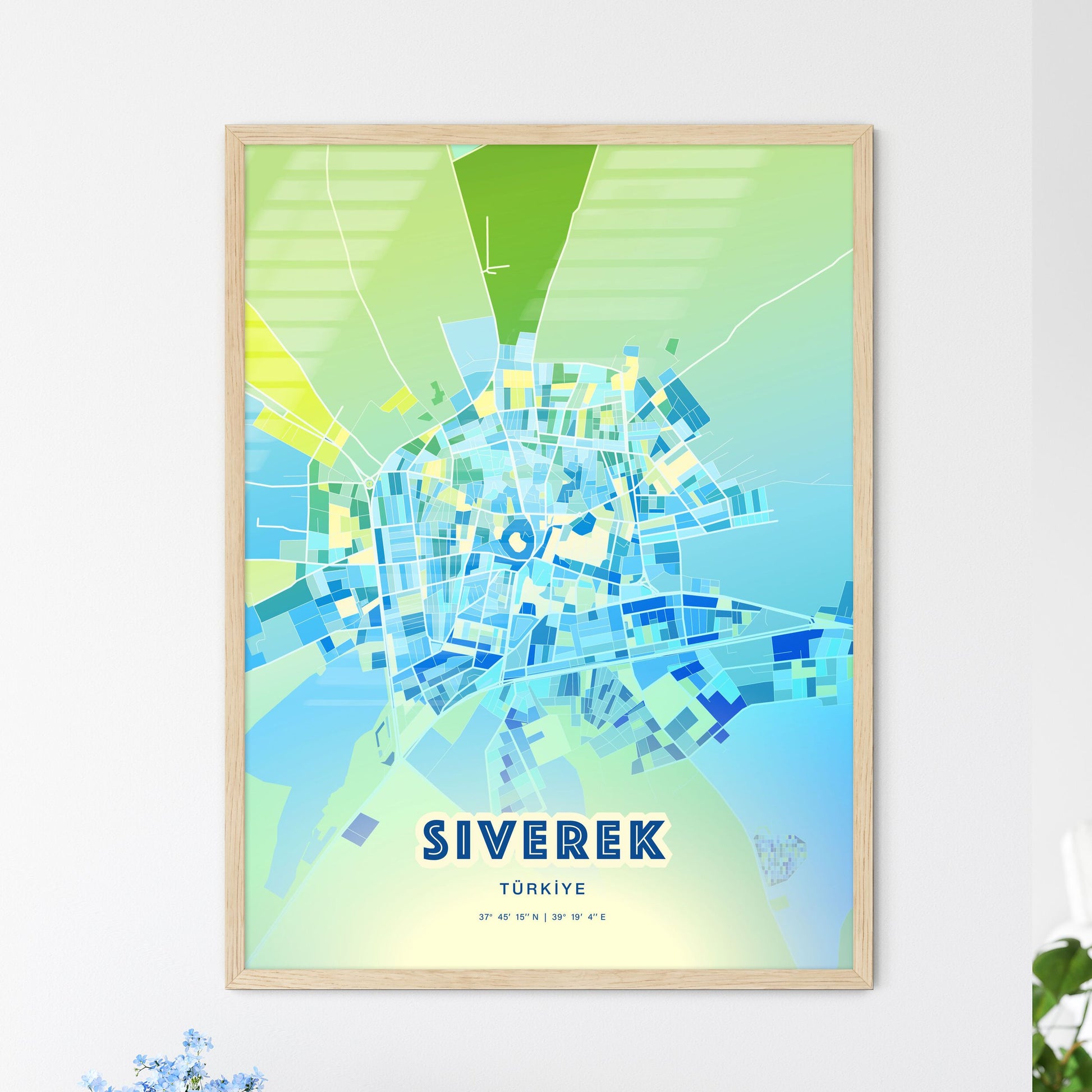 Colorful SIVEREK TURKEY Fine Art Map Cool Blue