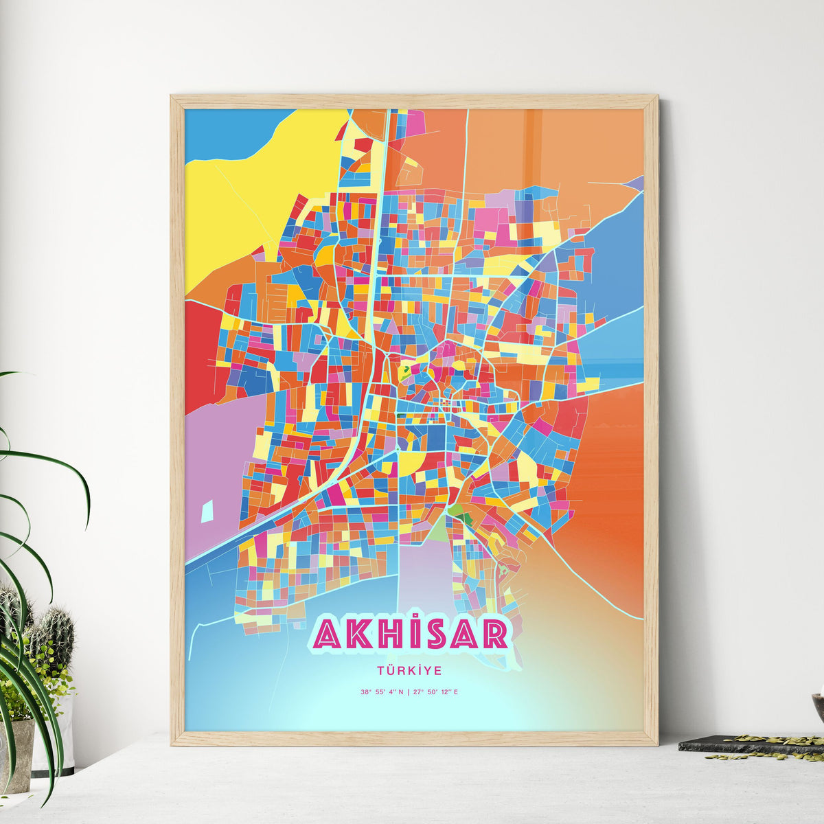 Colorful AKHISAR TURKEY Fine Art Map Crazy Colors