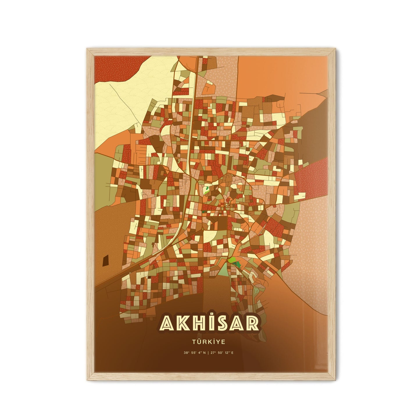 Colorful AKHISAR TURKEY Fine Art Map Farmhouse