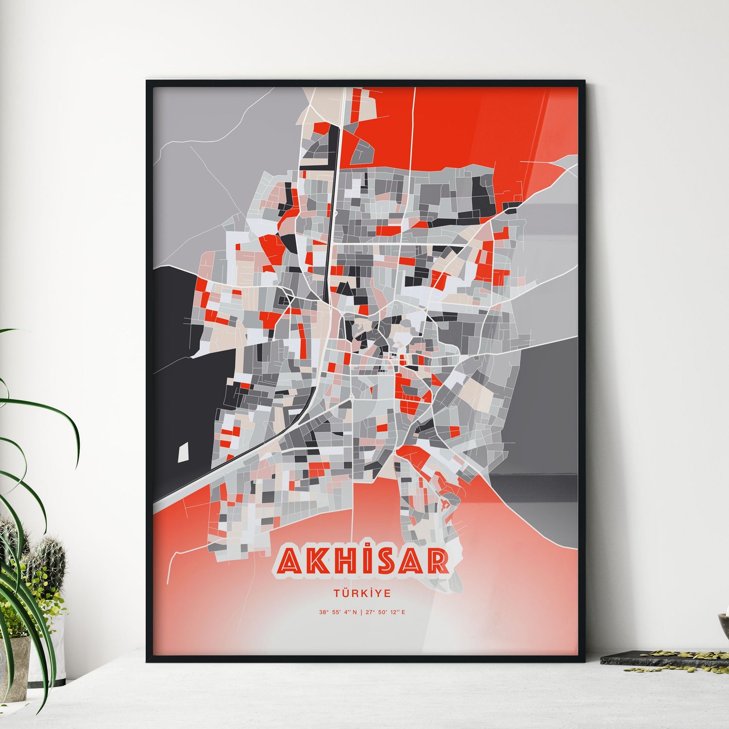 Colorful AKHISAR TURKEY Fine Art Map Modern