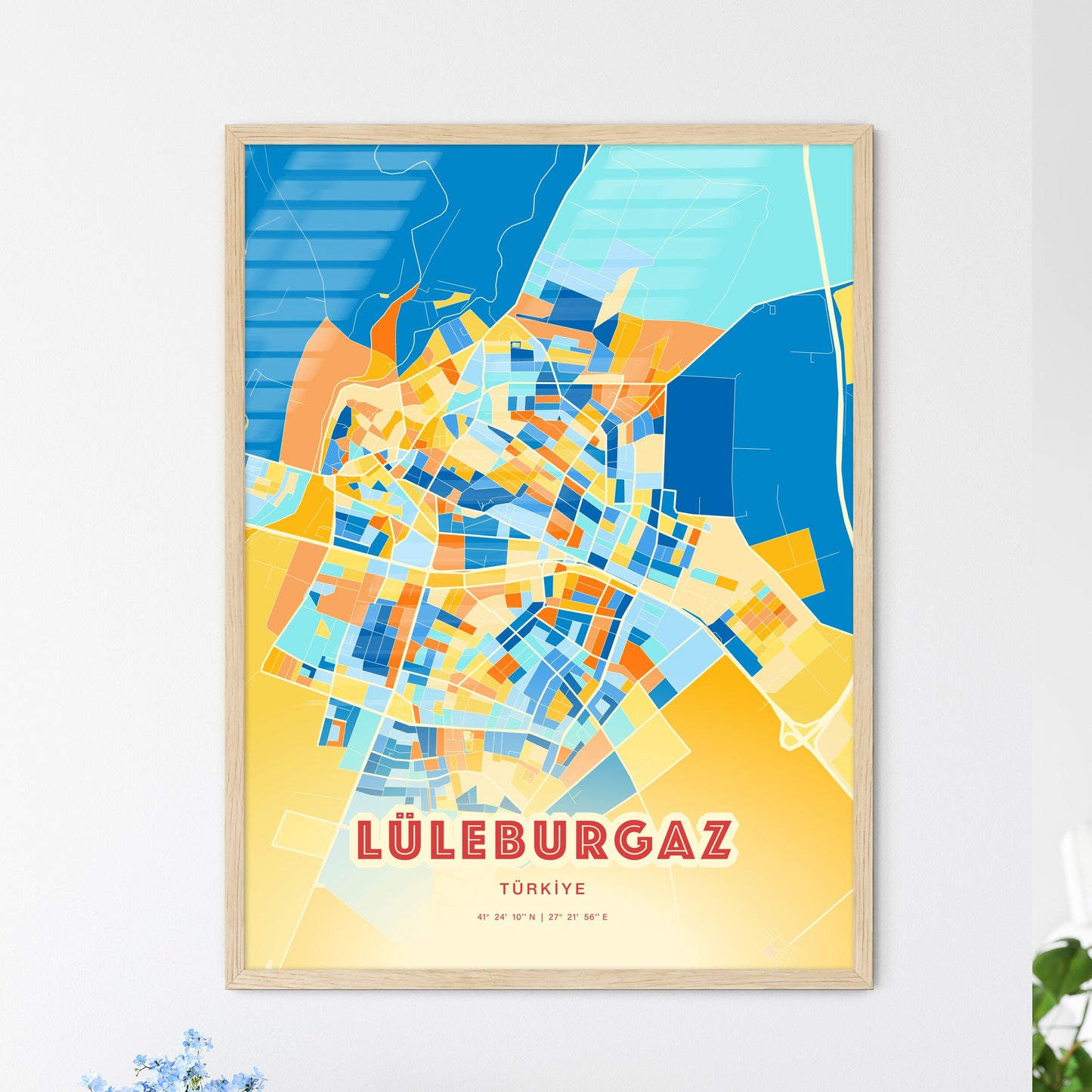 Colorful LÜLEBURGAZ TURKEY Fine Art Map Blue Orange