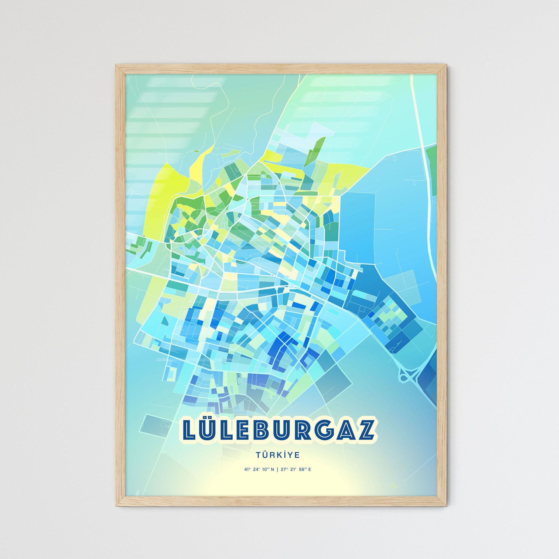 Colorful LÜLEBURGAZ TURKEY Fine Art Map Cool Blue