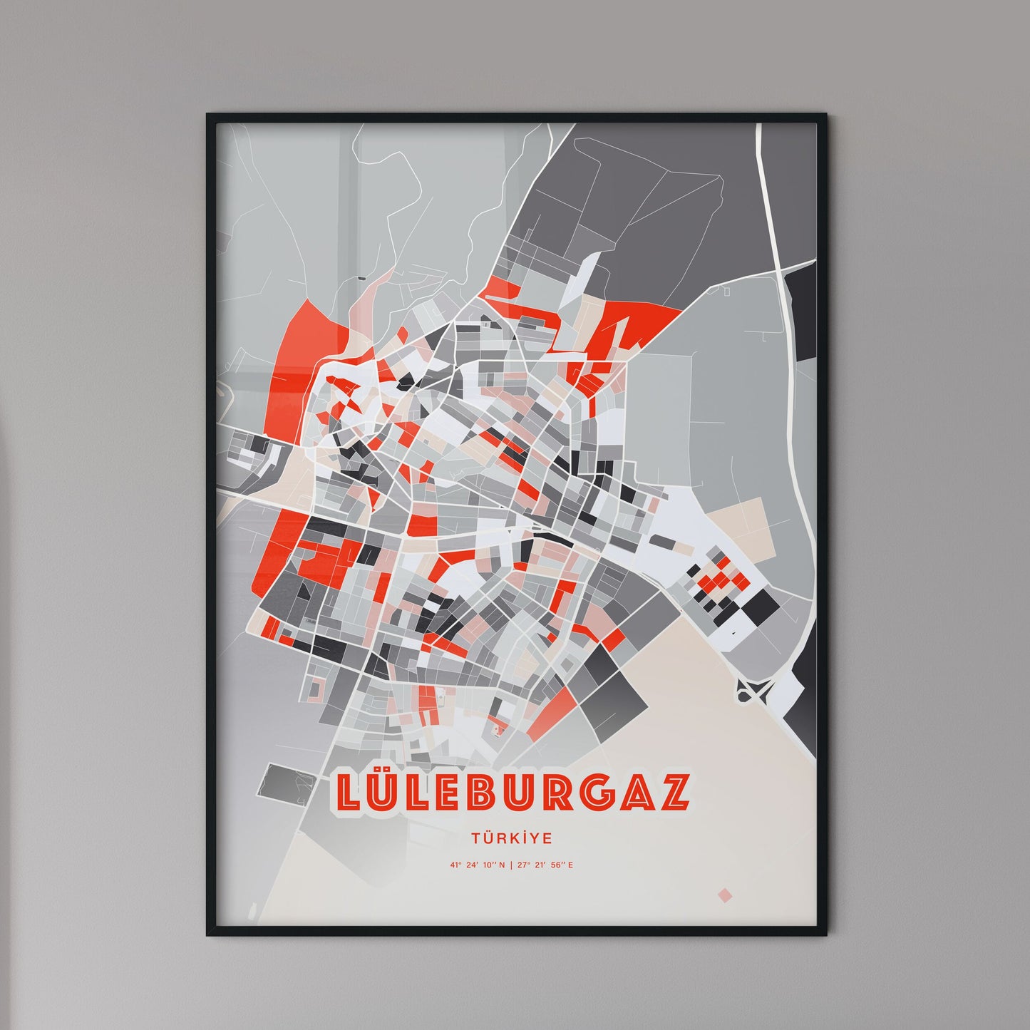 Colorful LÜLEBURGAZ TURKEY Fine Art Map Modern