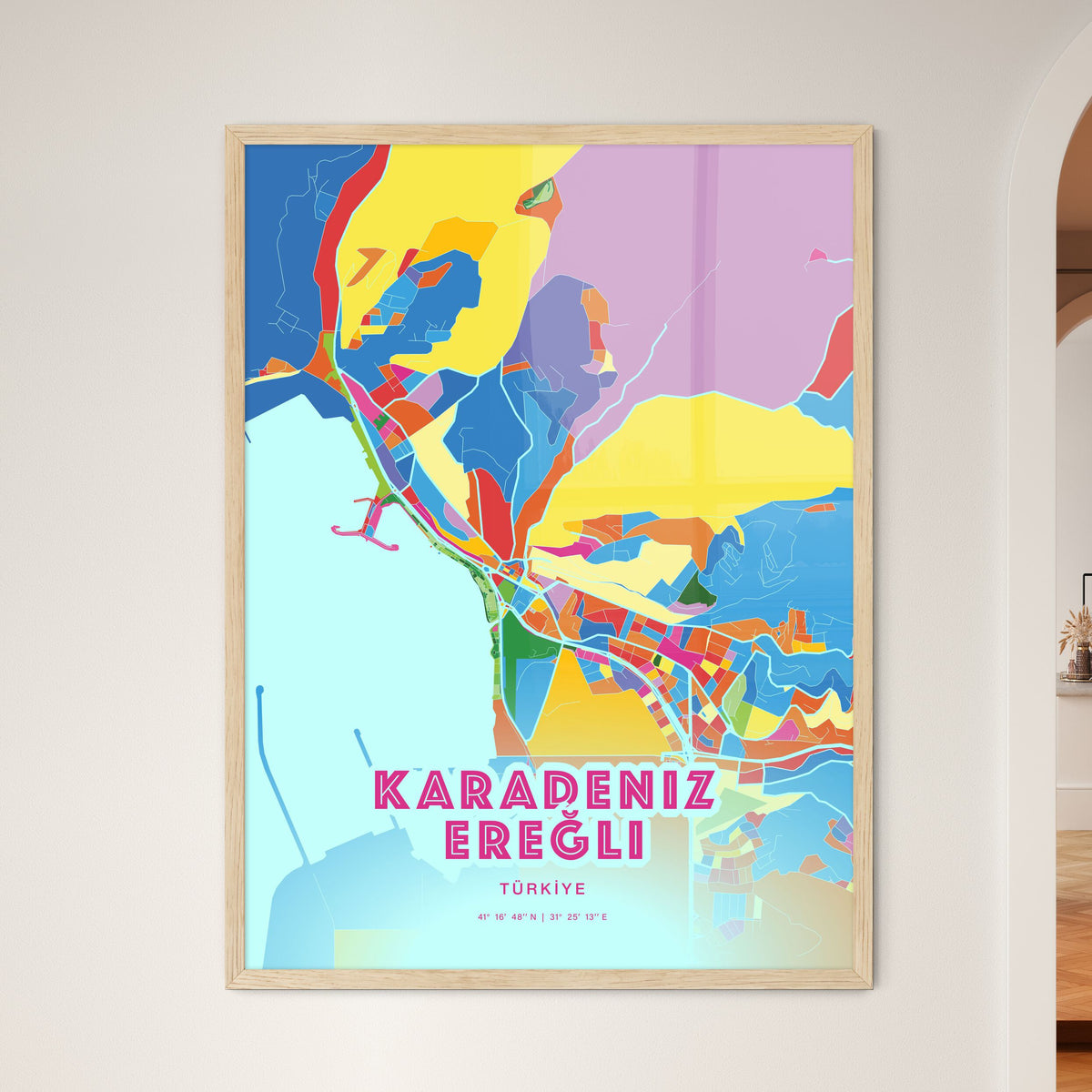 Colorful KARADENIZ EREĞLI TURKEY Fine Art Map Crazy Colors