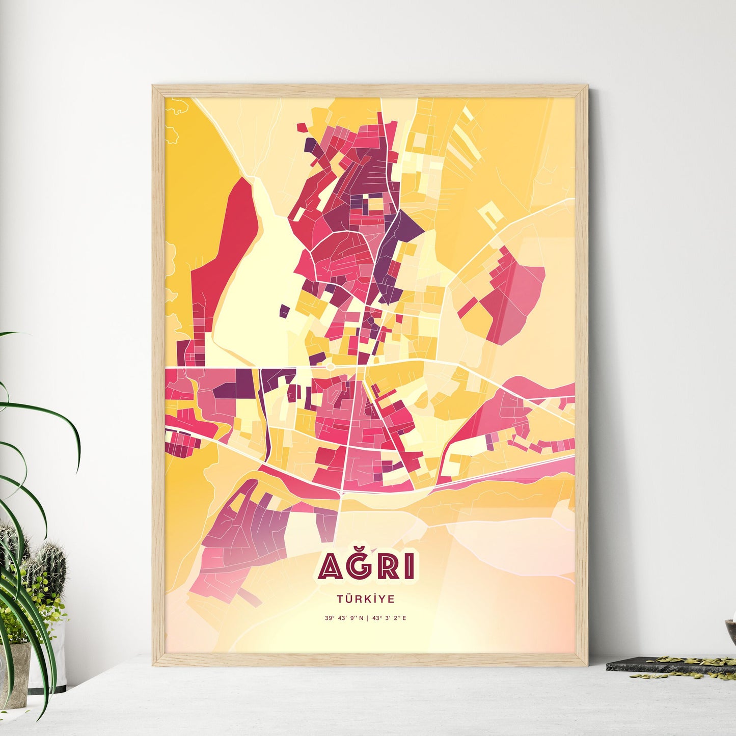 Colorful AĞRI TURKEY Fine Art Map Hot Red