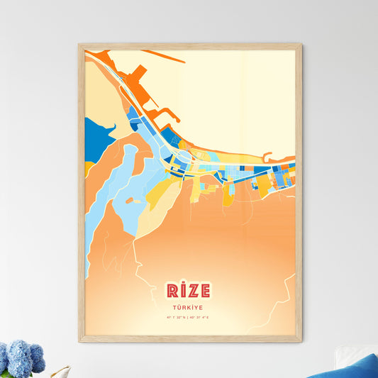 Colorful RIZE TURKEY Fine Art Map Blue Orange