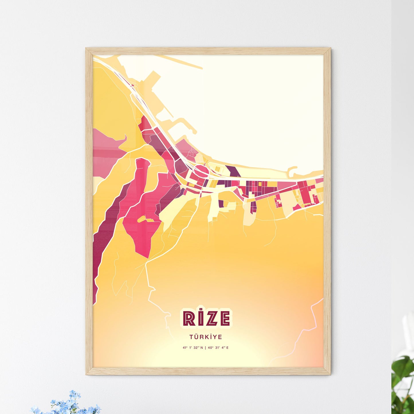 Colorful RIZE TURKEY Fine Art Map Hot Red