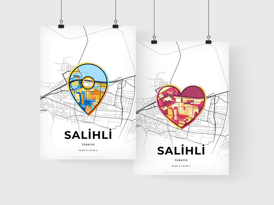 SALIHLI TURKEY minimal art map with a colorful icon. Where it all began, Couple map gift.
