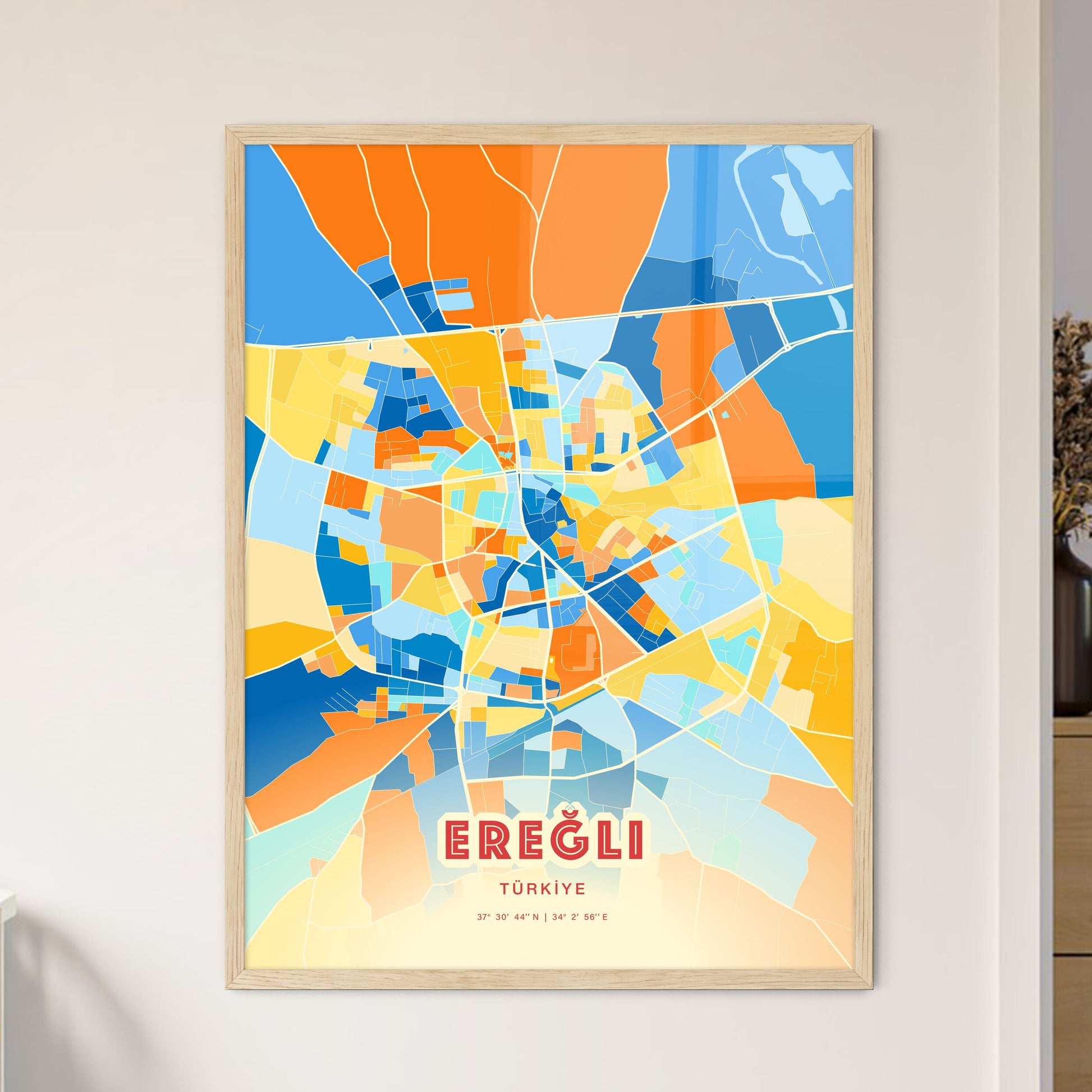 Colorful EREĞLI TURKEY Fine Art Map Blue Orange