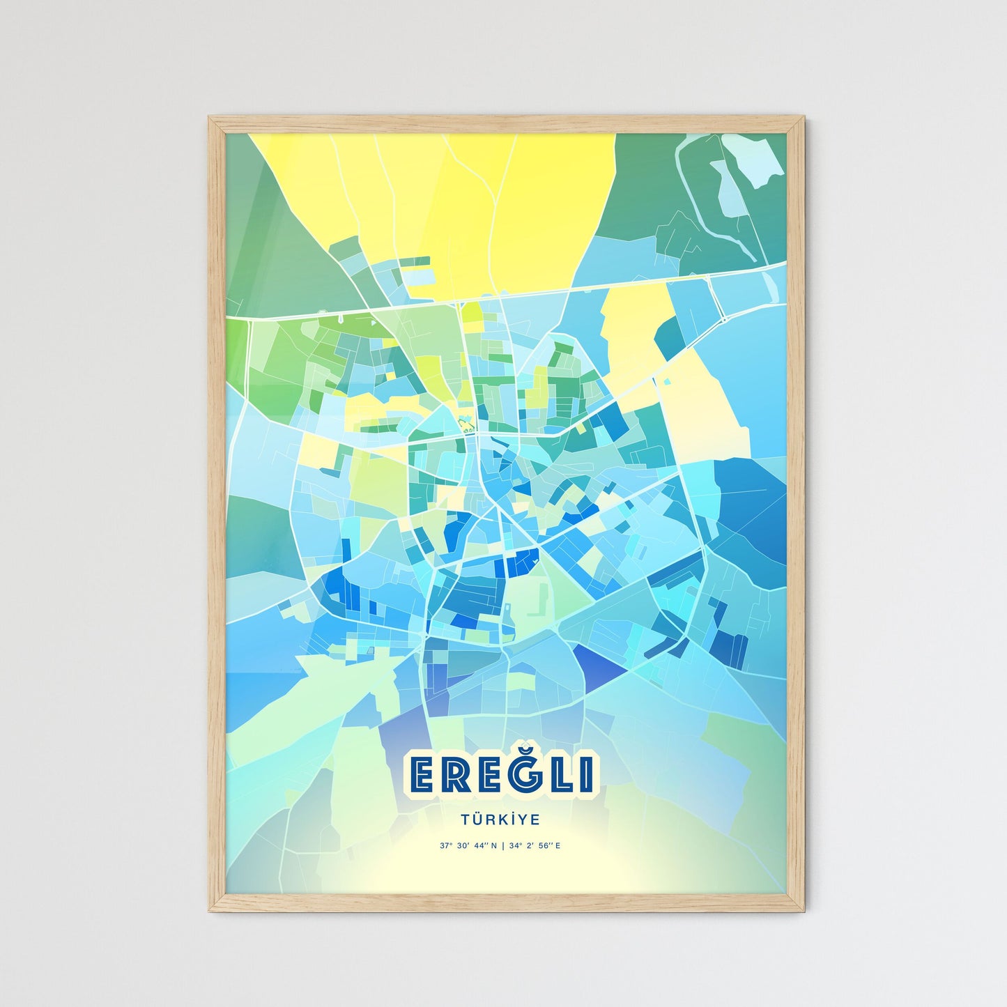 Colorful EREĞLI TURKEY Fine Art Map Cool Blue