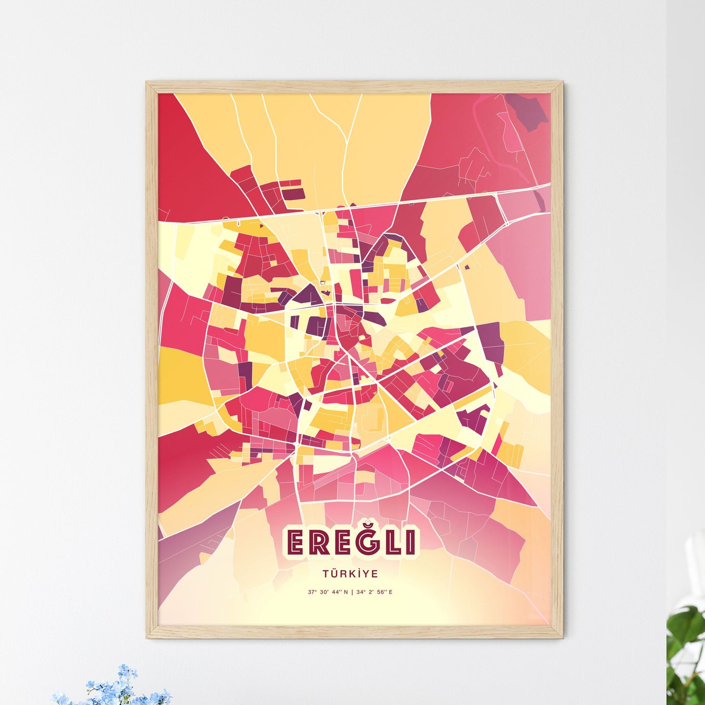 Colorful EREĞLI TURKEY Fine Art Map Hot Red