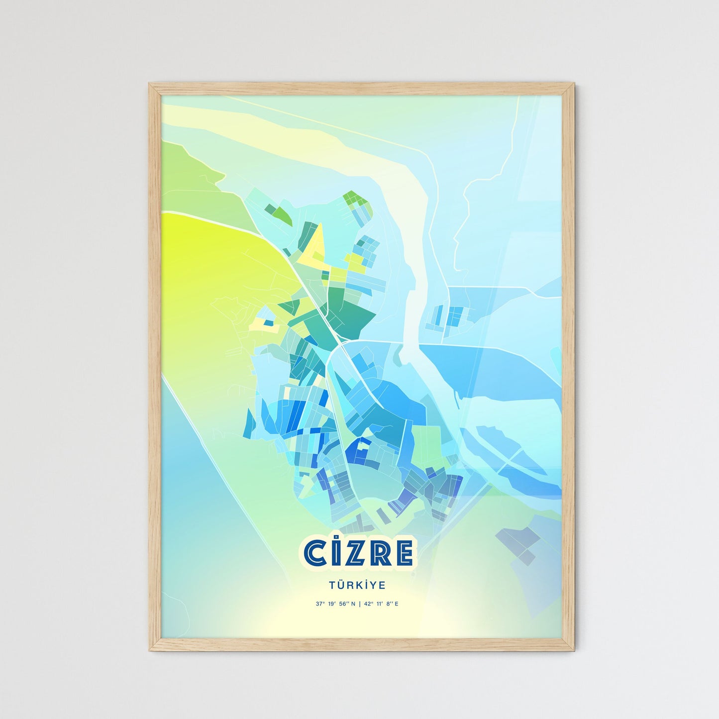 Colorful CIZRE TURKEY Fine Art Map Cool Blue