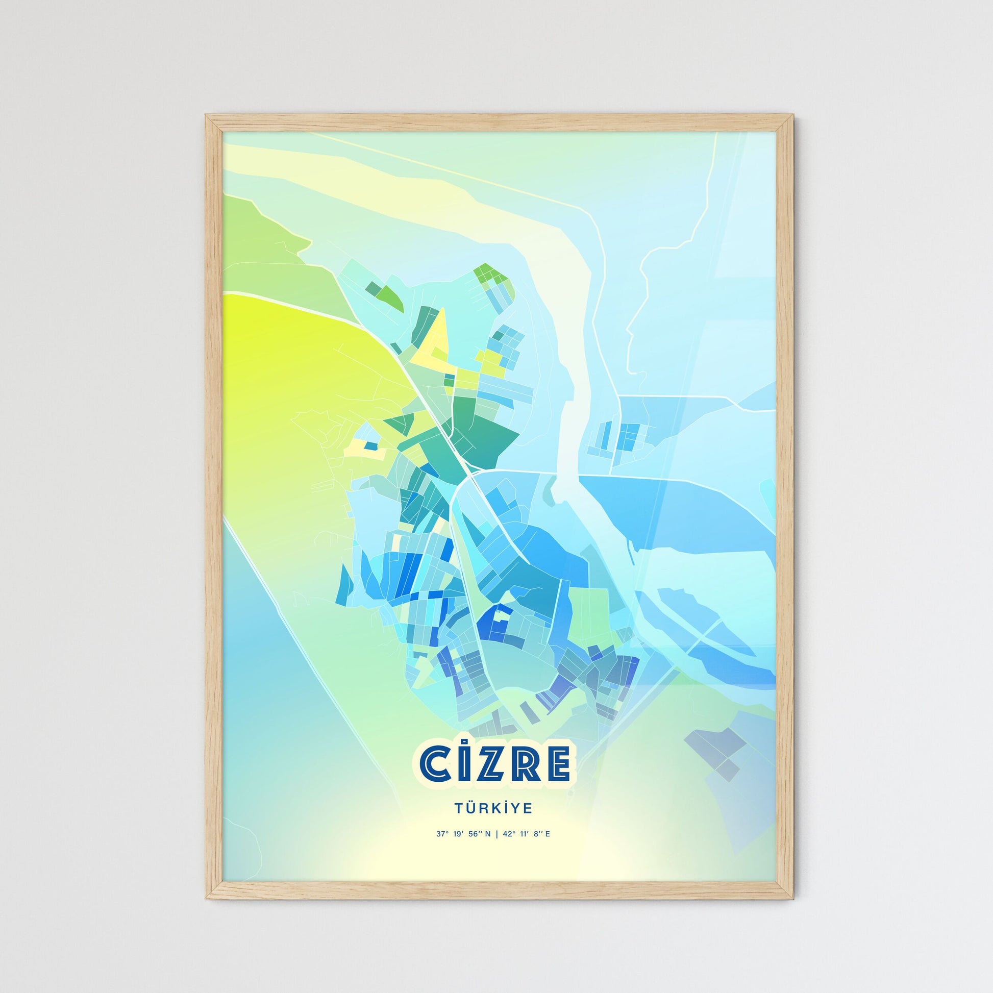 Colorful CIZRE TURKEY Fine Art Map Cool Blue