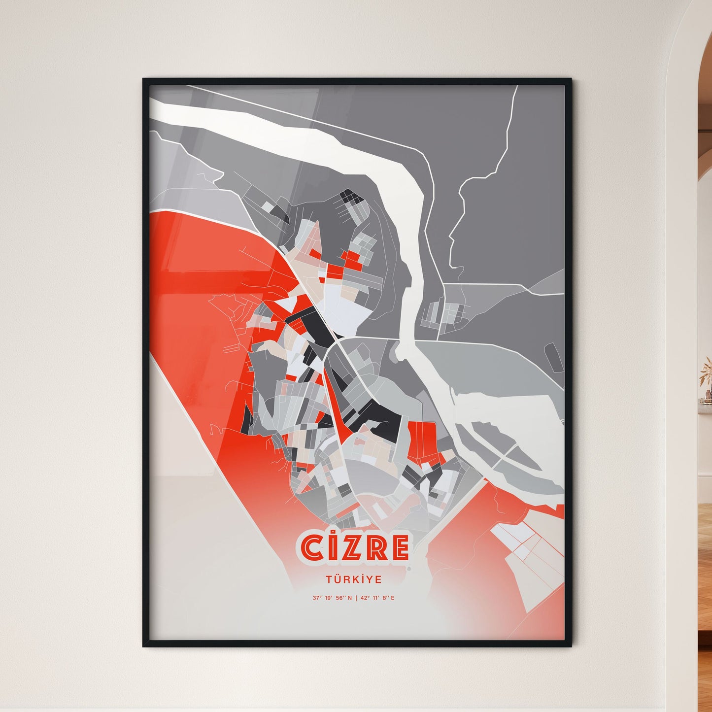 Colorful CIZRE TURKEY Fine Art Map Modern