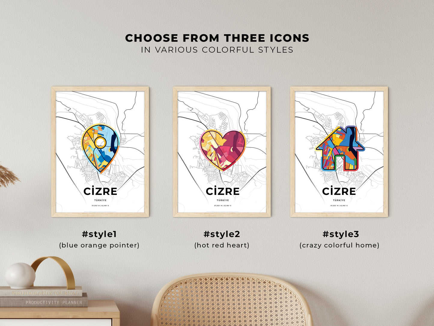 Cizre Turkey maps with colorful icons