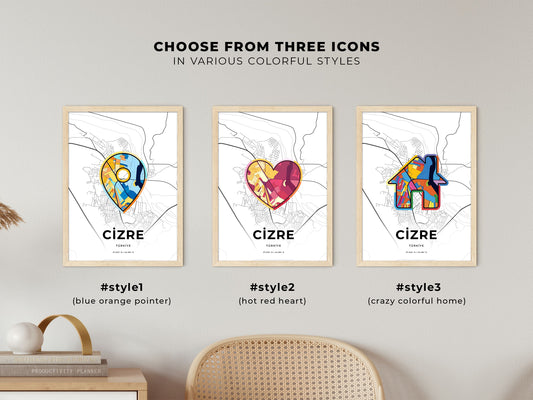 Cizre Turkey maps with colorful icons