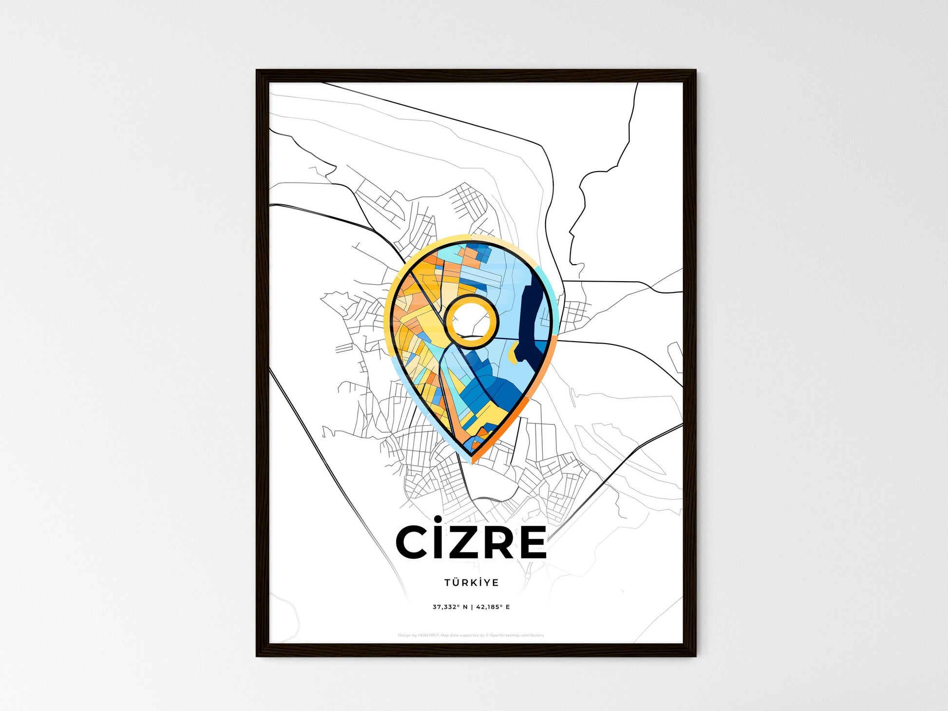 Cizre Turkey wedding art map with pointer icon