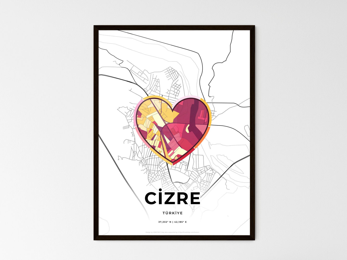 Cizre Turkey wedding art map with heart icon