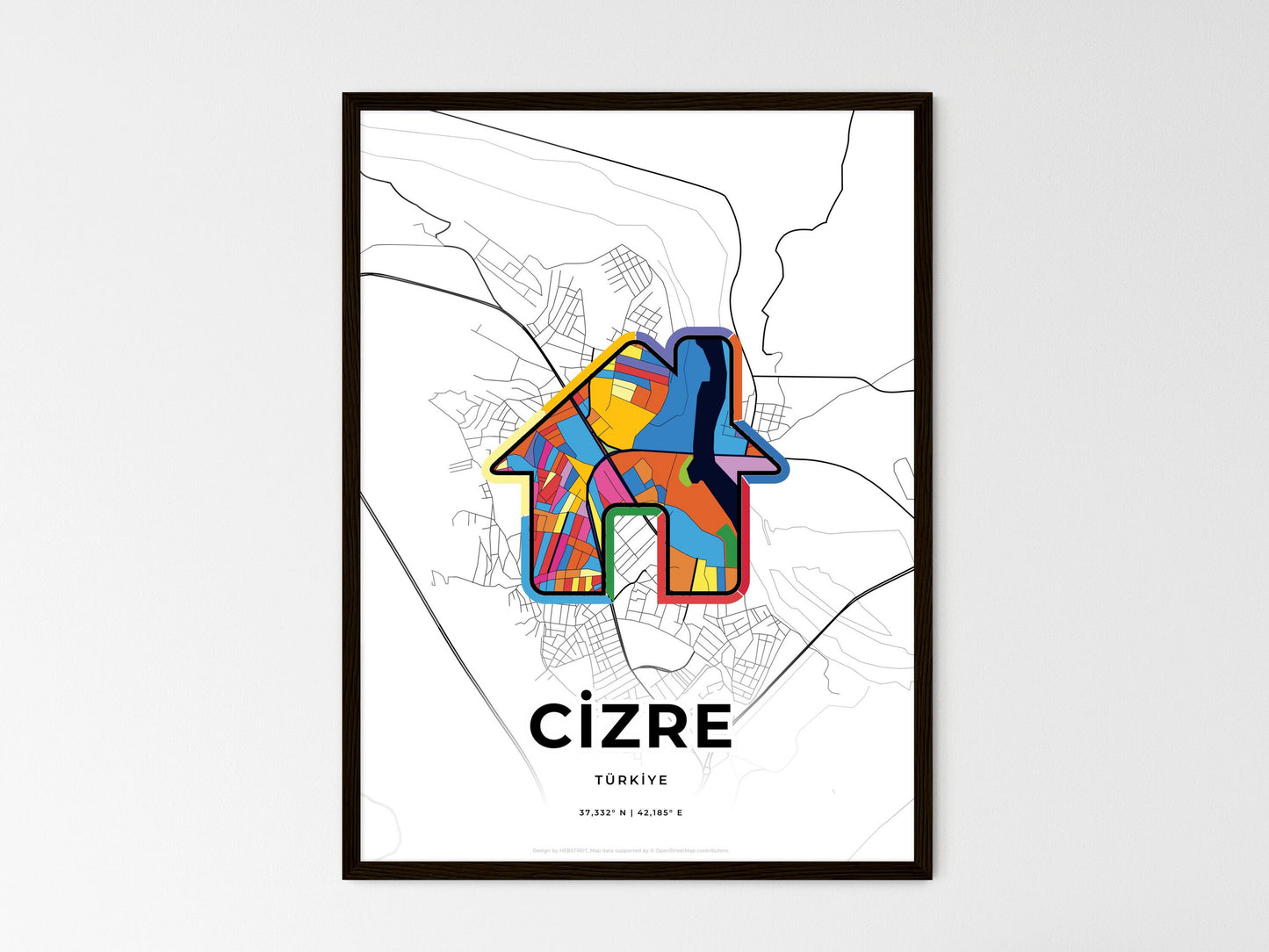 Cizre Turkey wedding art map with home icon