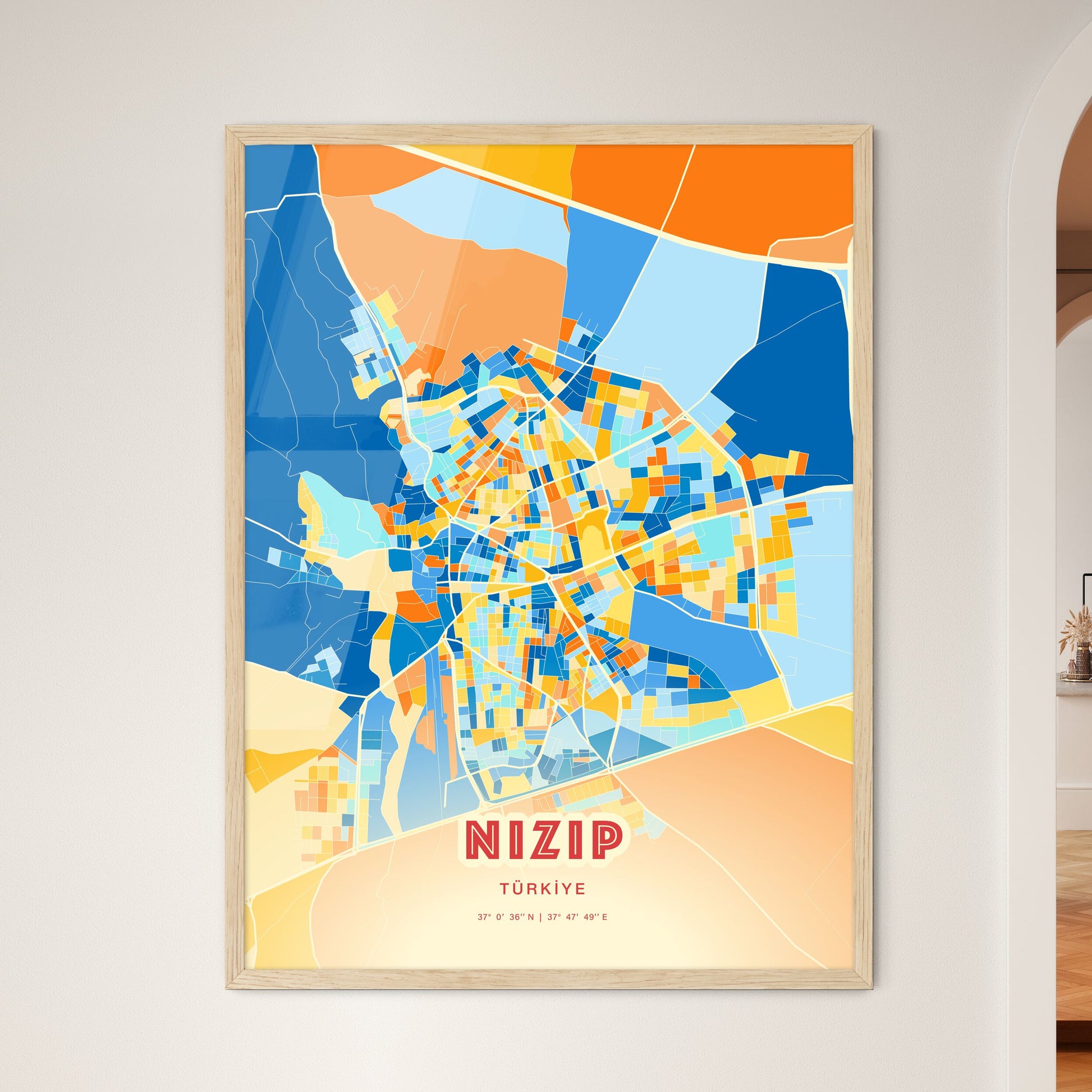 Colorful NIZIP TURKEY Fine Art Map Blue Orange