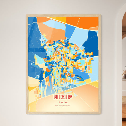 Colorful NIZIP TURKEY Fine Art Map Blue Orange