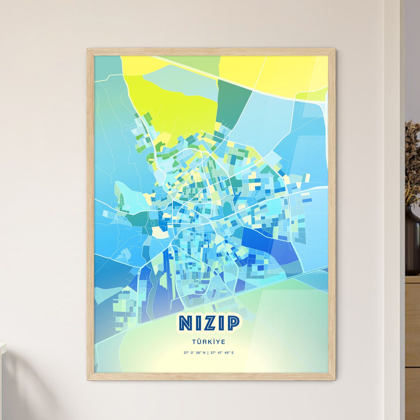 Colorful NIZIP TURKEY Fine Art Map Cool Blue