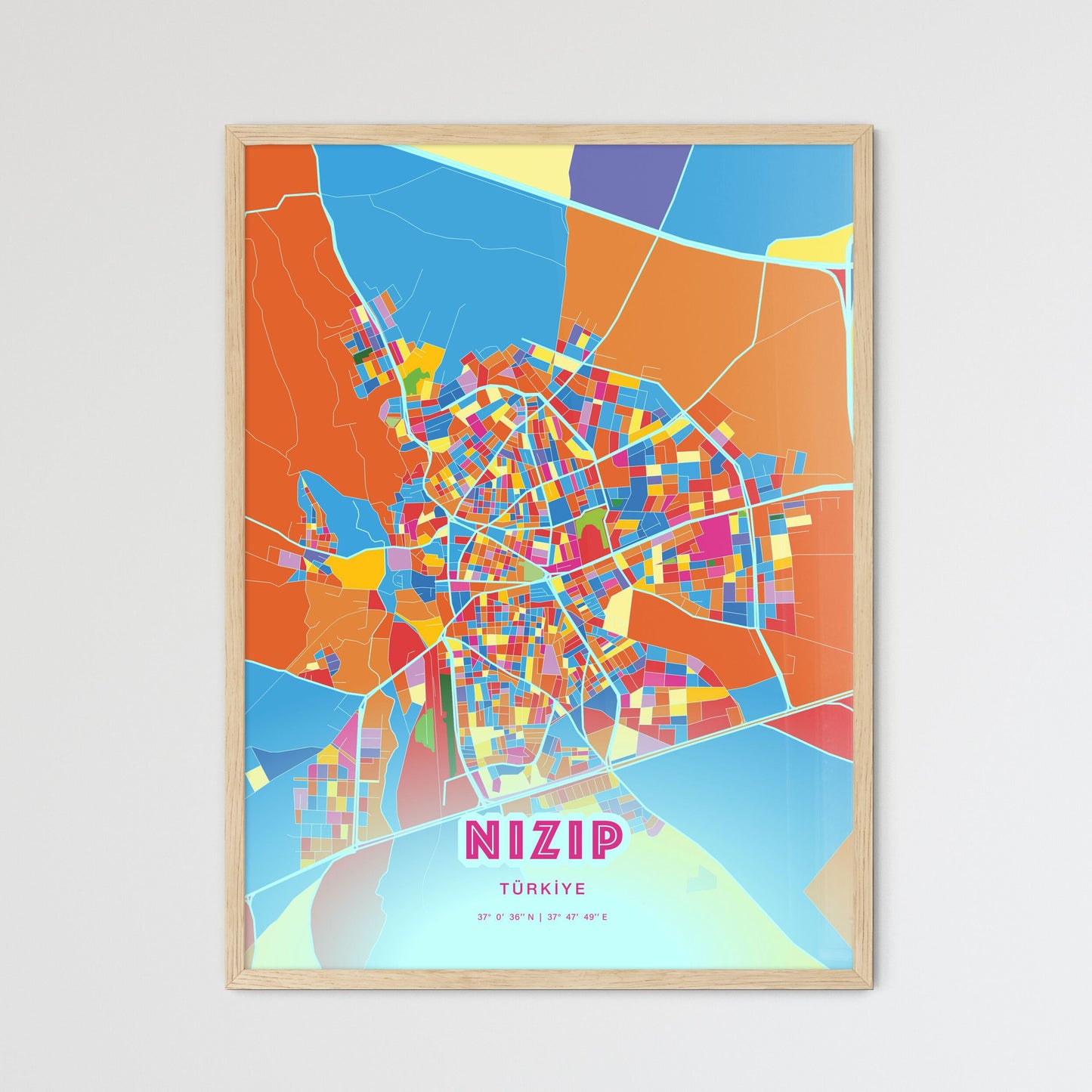 Colorful NIZIP TURKEY Fine Art Map Crazy Colors