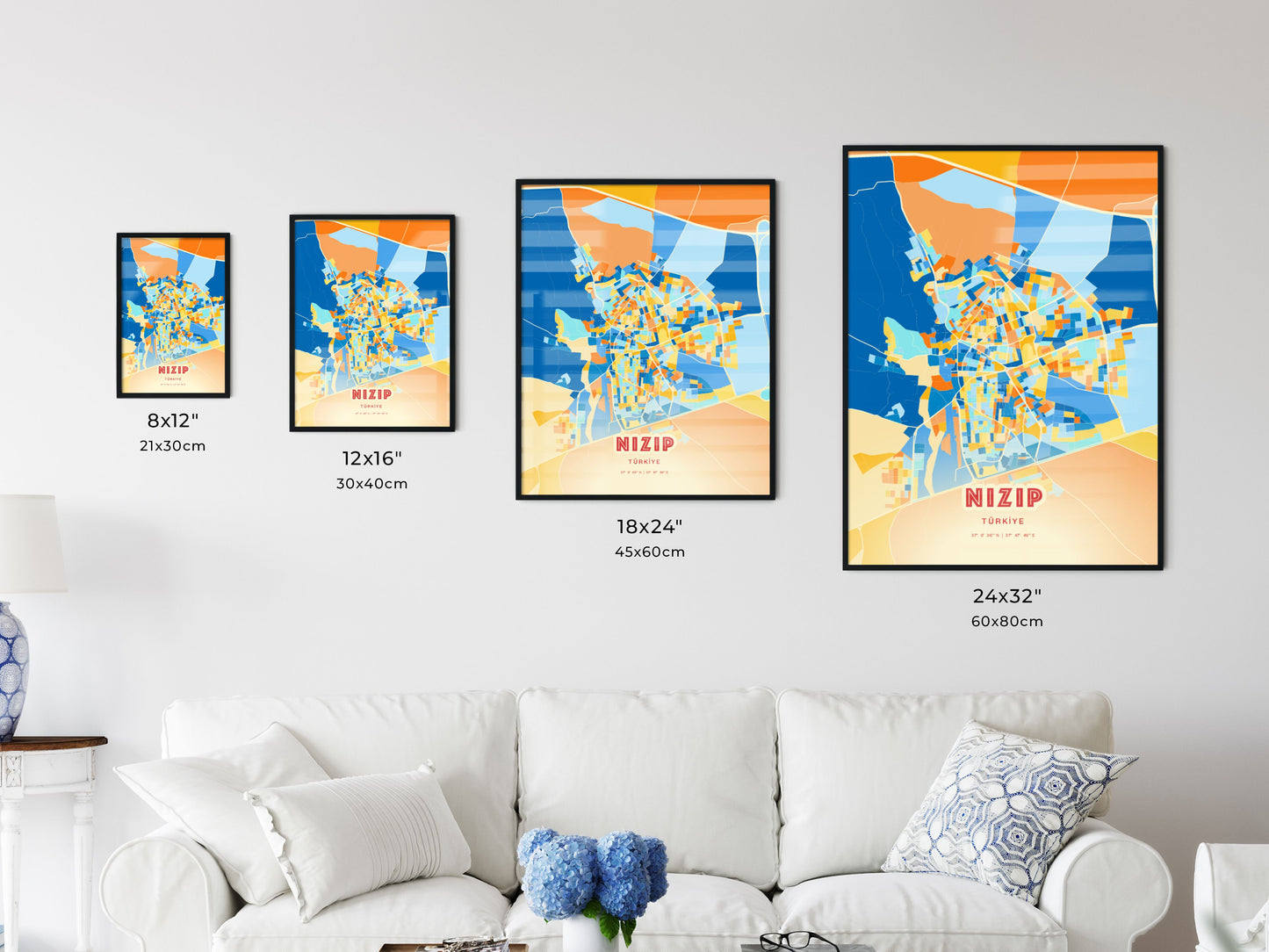 Colorful NIZIP TURKEY Fine Art Map Blue Orange