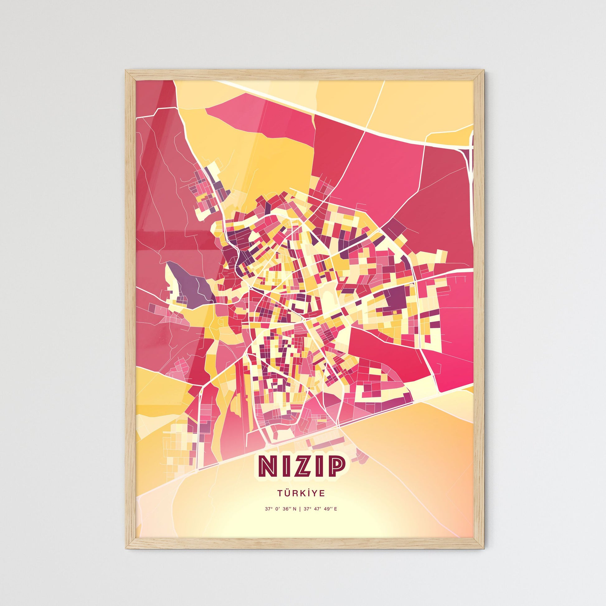 Colorful NIZIP TURKEY Fine Art Map Hot Red