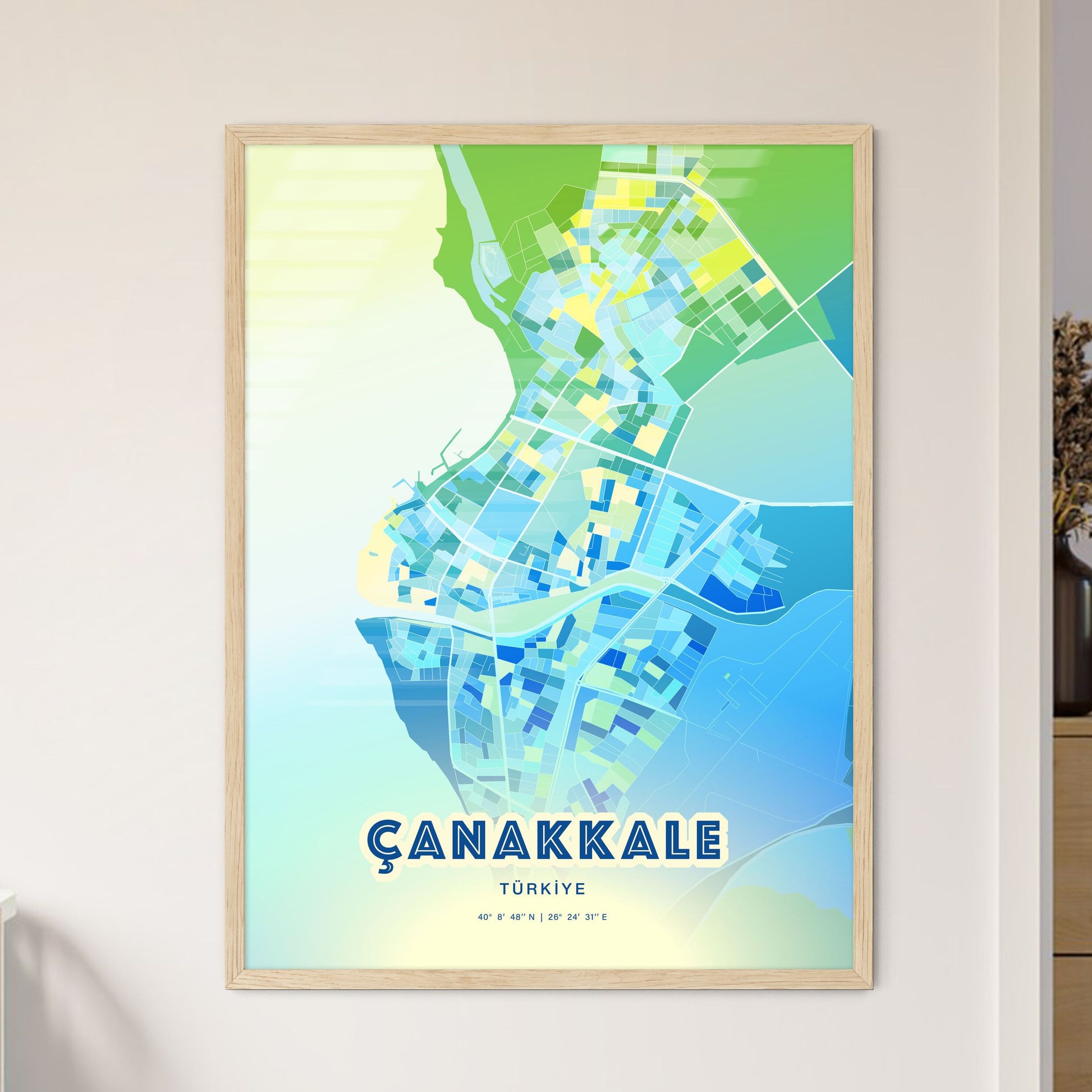 Colorful ÇANAKKALE TURKEY Fine Art Map Cool Blue