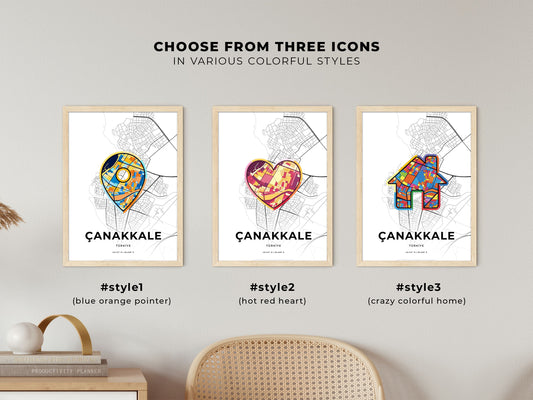 Çanakkale Turkey maps with colorful icons