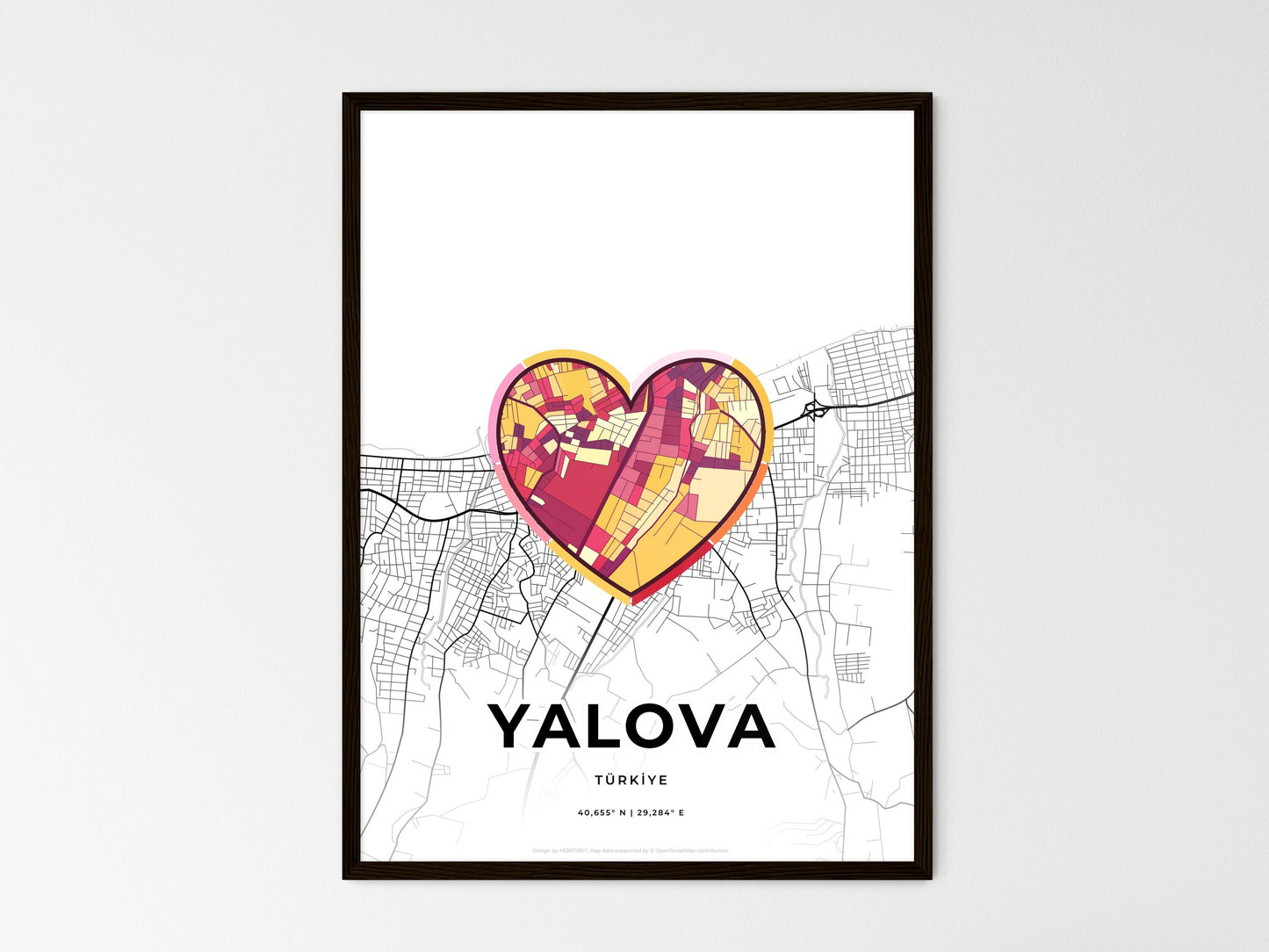 Yalova Turkey wedding art map with heart icon