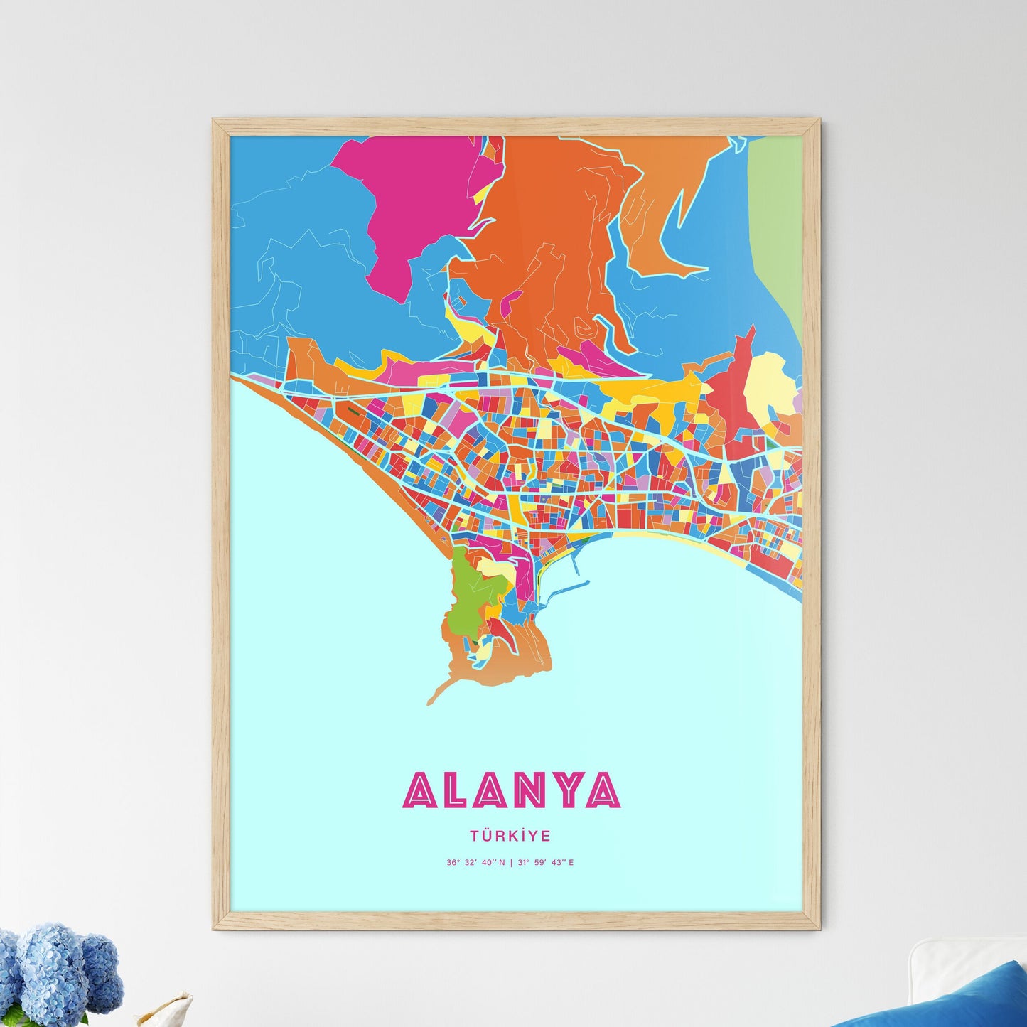 Colorful ALANYA TURKEY Fine Art Map Crazy Colors