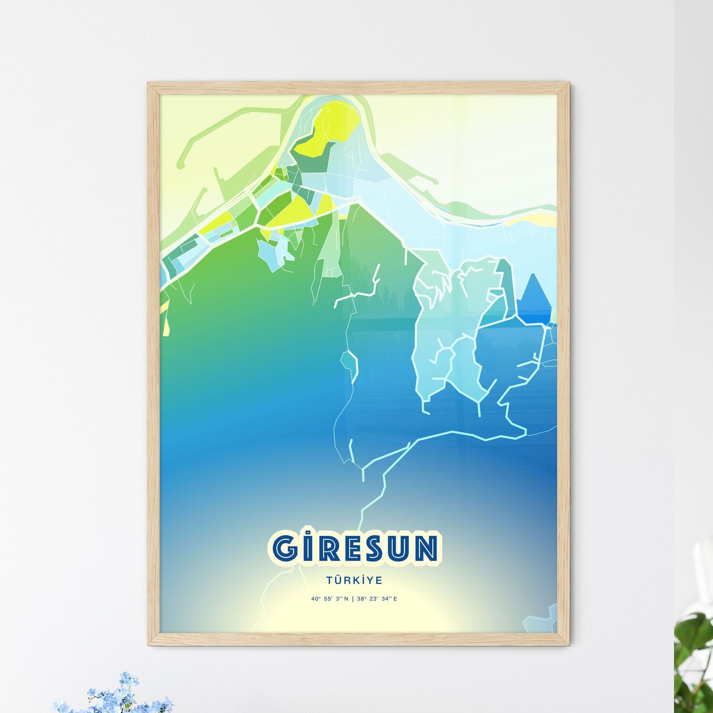 Colorful GIRESUN TURKEY Fine Art Map Cool Blue