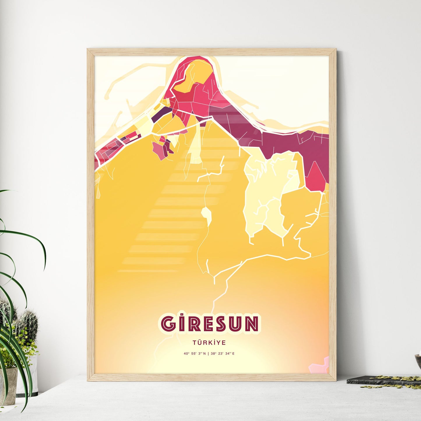 Colorful GIRESUN TURKEY Fine Art Map Hot Red