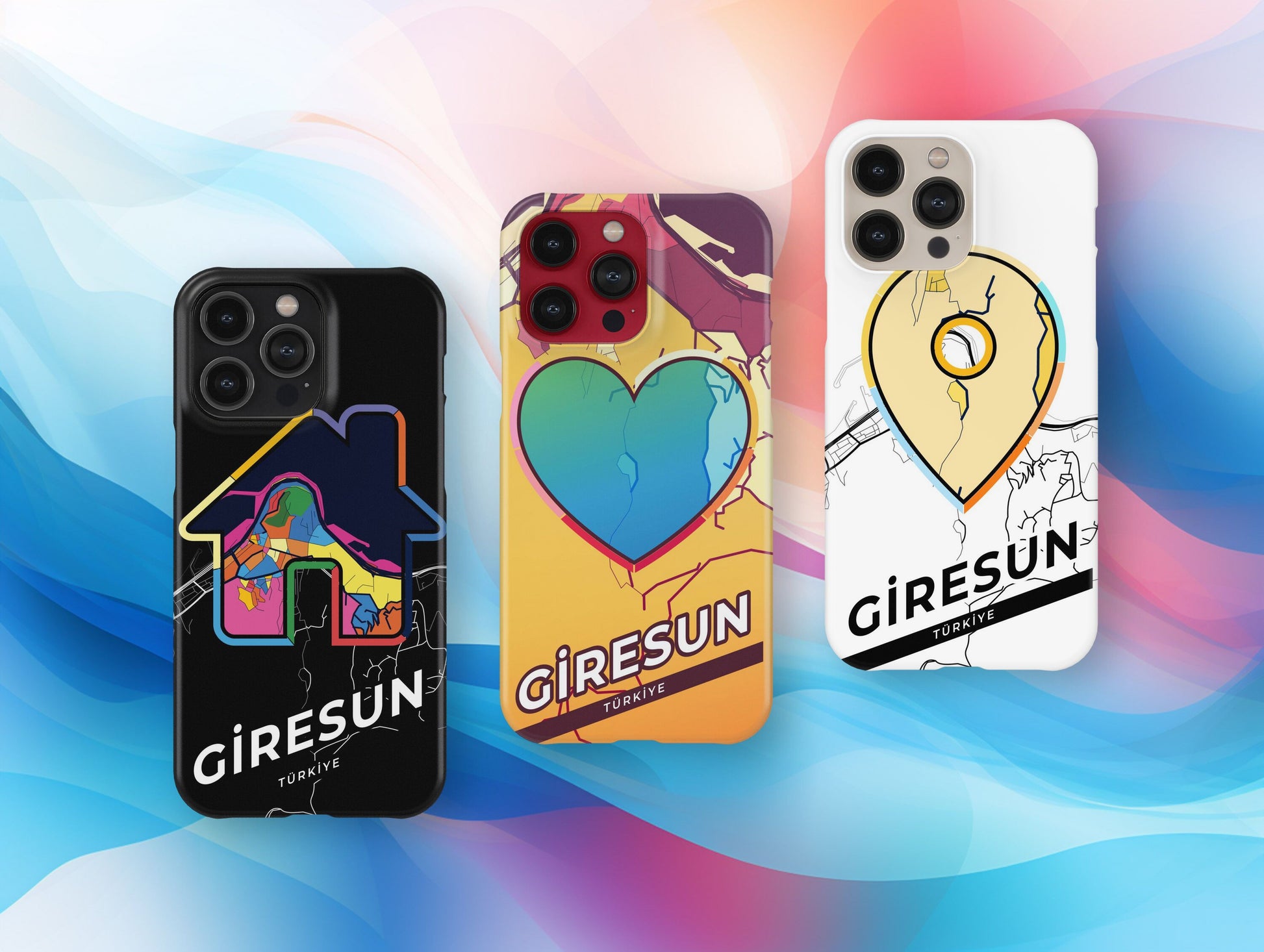 Giresun Turkey slim phone case with colorful icon. Birthday, wedding or housewarming gift. Couple match cases.
