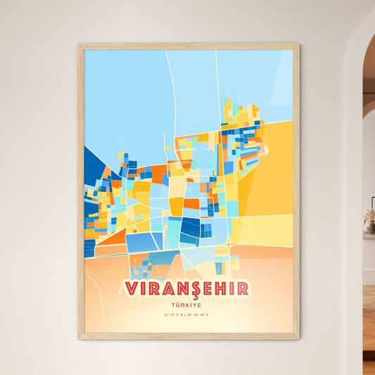 Colorful VIRANŞEHIR TURKEY Fine Art Map Blue Orange