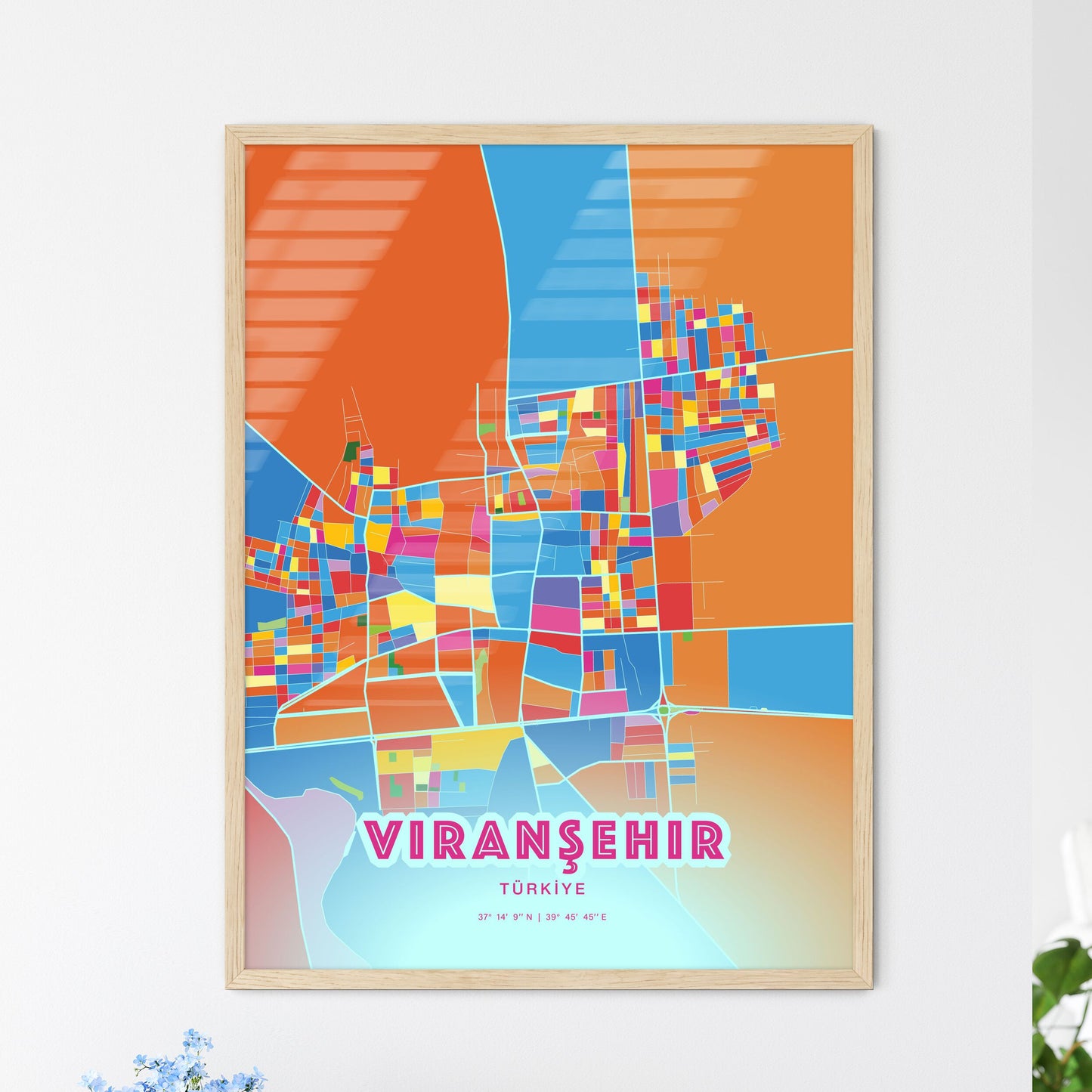 Colorful VIRANŞEHIR TURKEY Fine Art Map Crazy Colors