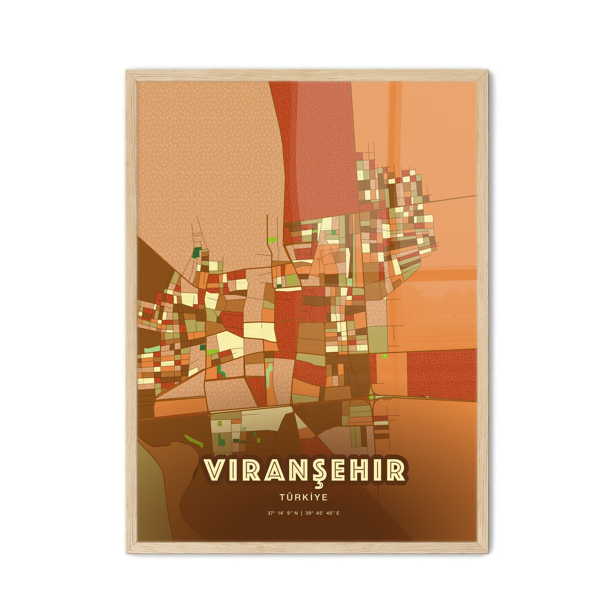 Colorful VIRANŞEHIR TURKEY Fine Art Map Farmhouse