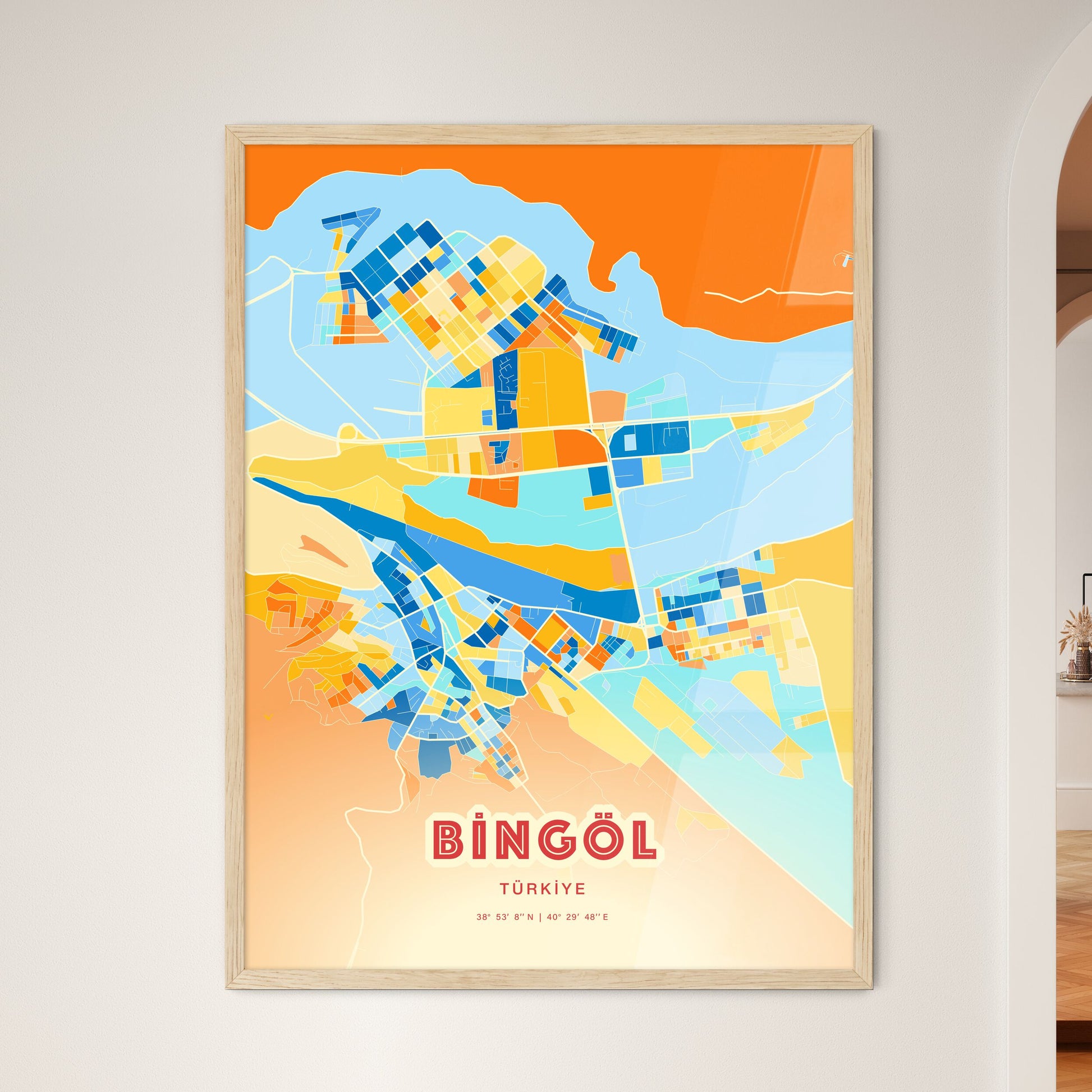 Colorful BINGÖL TURKEY Fine Art Map Blue Orange