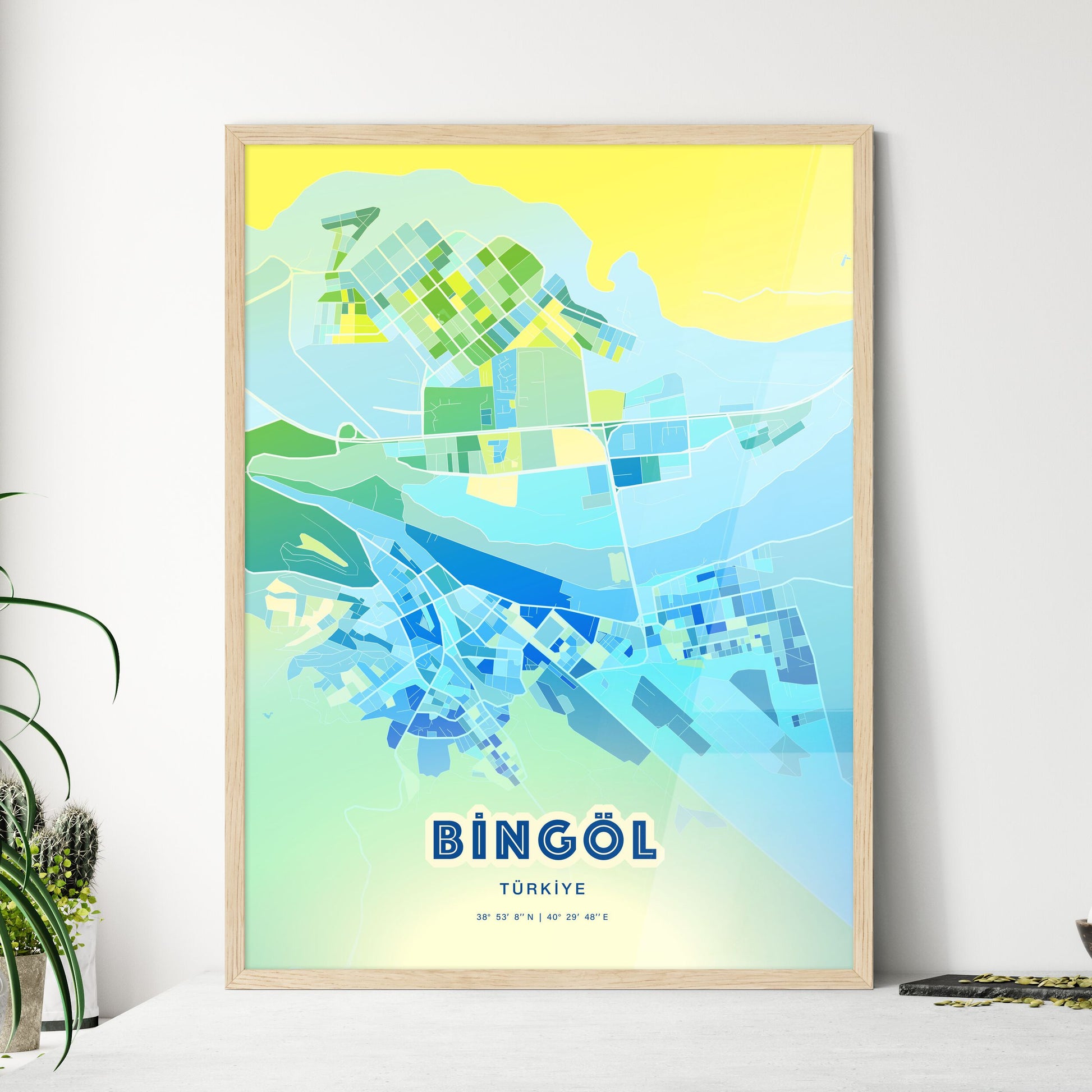 Colorful BINGÖL TURKEY Fine Art Map Cool Blue