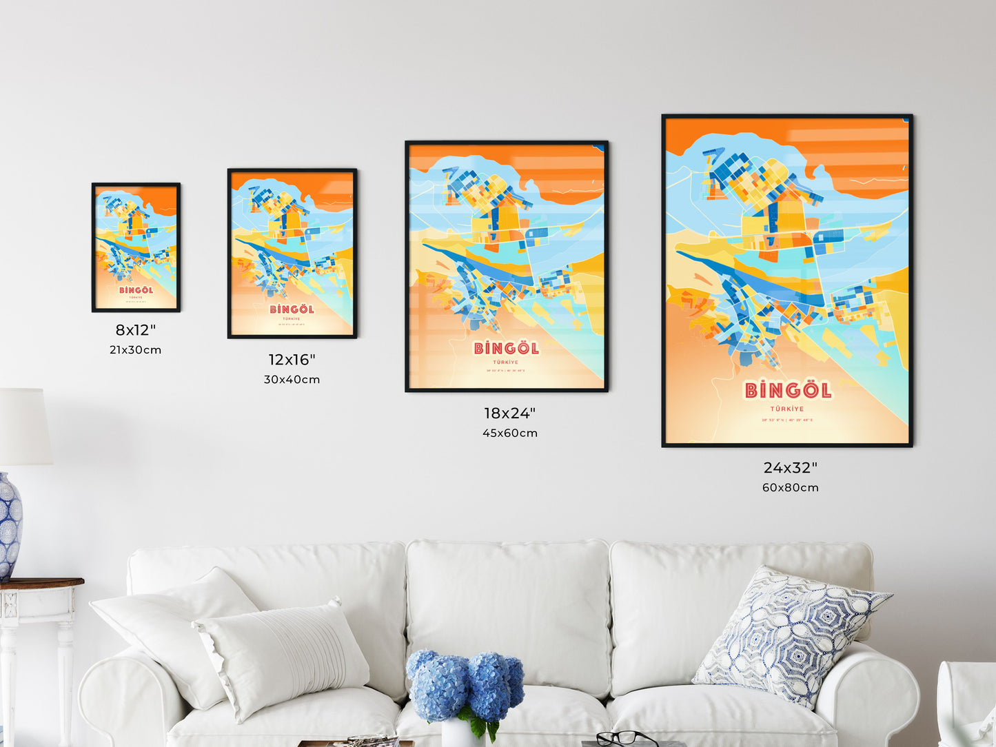 Colorful BINGÖL TURKEY Fine Art Map Blue Orange