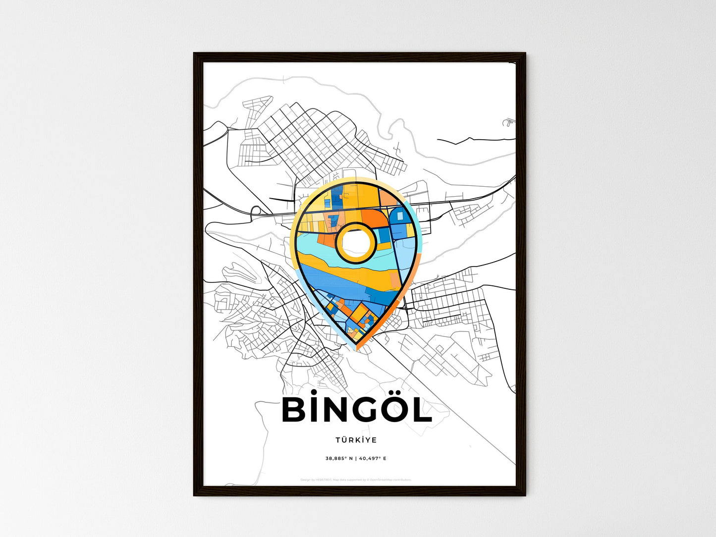 Bingöl Turkey wedding art map with pointer icon