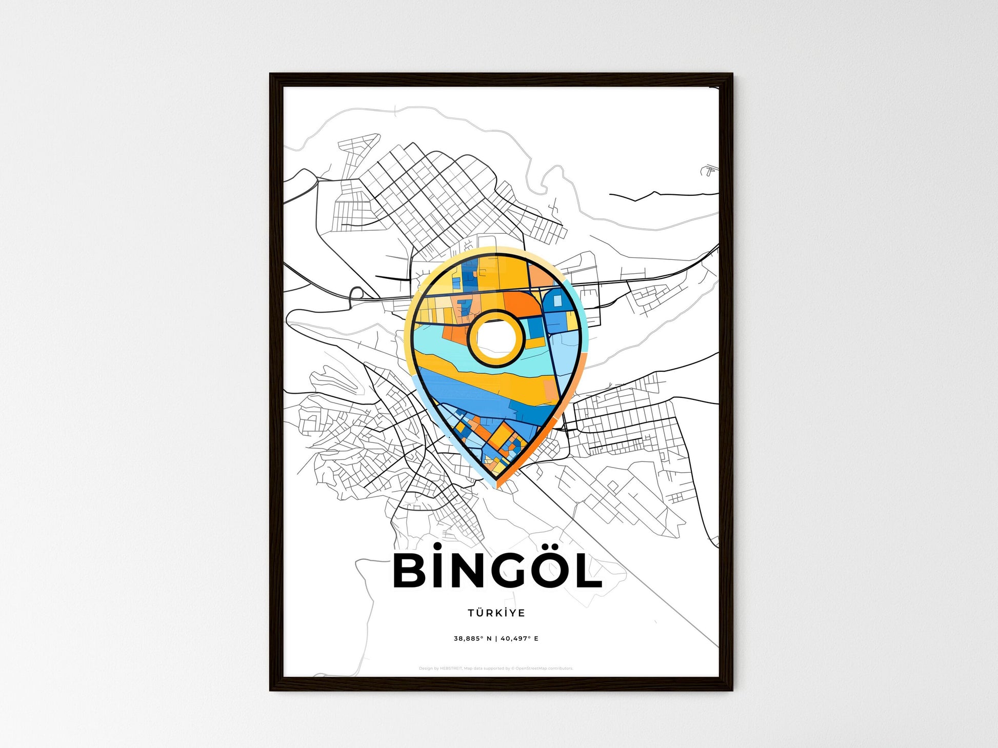 Bingöl Turkey wedding art map with pointer icon