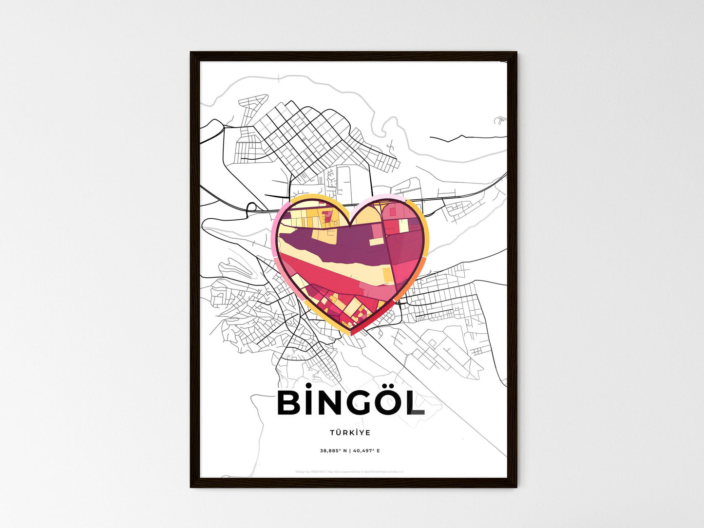 Bingöl Turkey wedding art map with heart icon